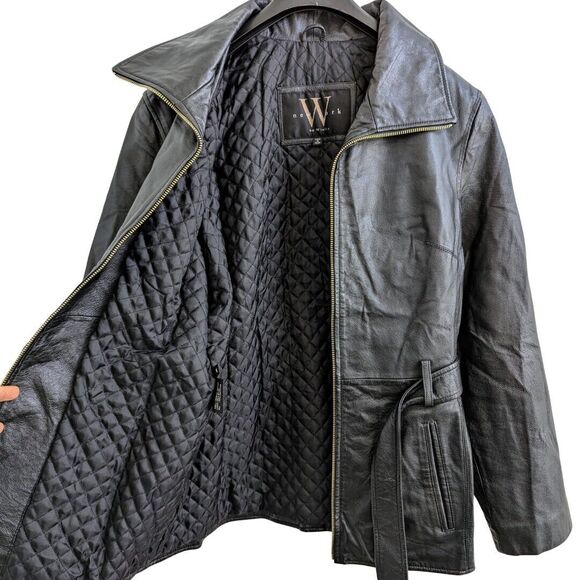 New York by Winlet Women's Black Belted‎ Genuine Leather Coat Size Medium - Picture 5 of 16